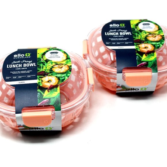 2PK OF Ello GLASS 5 Cup Lunch Bowl Food Storage Container, Peach - Picture 3 of 8